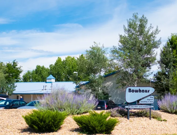 Exterior of Bowhaus Erie, Colorado facility, providing dog boarding, dog daycare, and grooming services to Erie, CO.